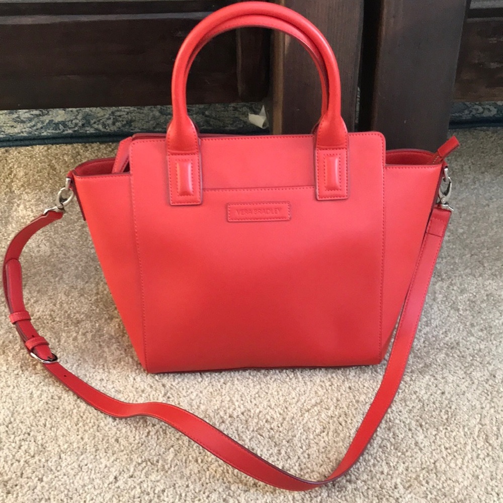 Vera Bradley Dark Orangish Red Faux Leather Zippered Satchel.